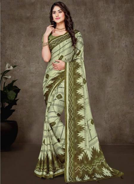 Mahendi Colour MINTORSI RIMZIM CHIFFON Designer Fancy Regular Wear Printed Saree Collection 27375